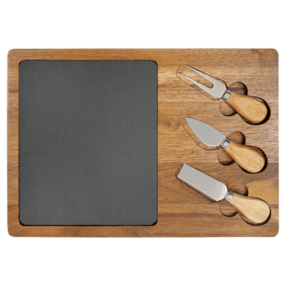 Acacia Wood/Slate Rectangle Cheese Set with Three Tools